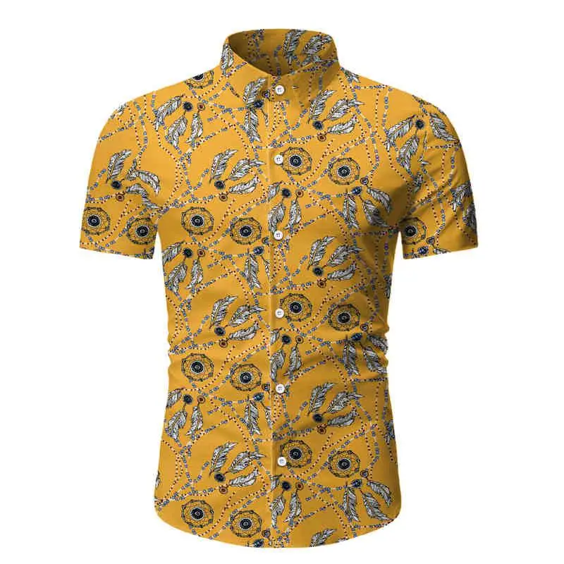 2020 Fashion Flower Men Shirt White yellow Print Shirts Hawaiian Slim Camisa Floral Masculina Summer Short Sleeve Tops | Мужская одежда
