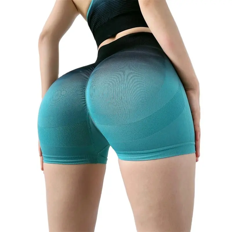 

Slim Fit High Waist Yoga Sport Shorts Hip Push Up Women Plain Soft Nylon Fitness Running Shorts Tummy Control Workout Gym Shorts