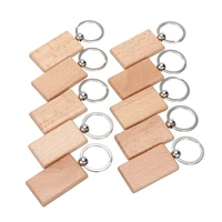 10pcs blank wooden key chain rectangle wood key ring pendant charms diy craft card scrapbooking making key tags brithday gifts