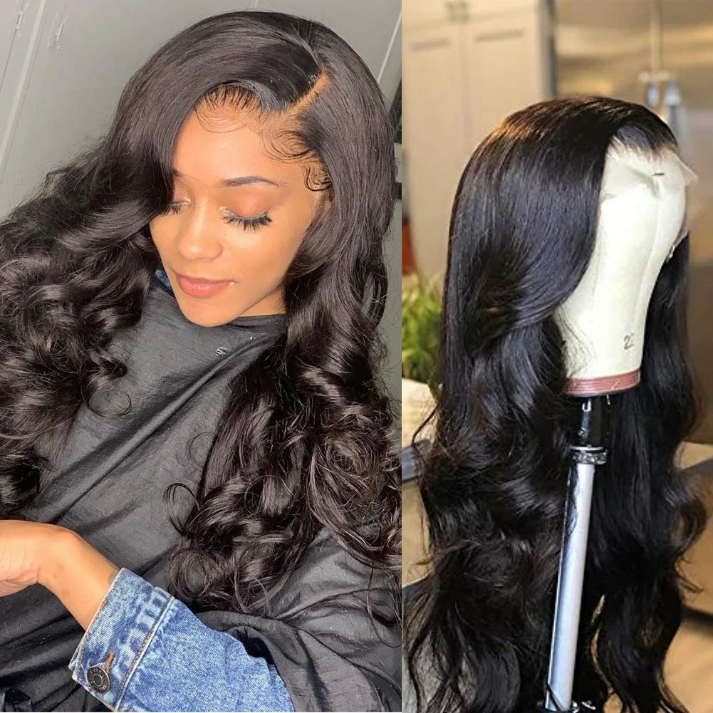 

RONGDUOYI Black Loose Wave Lace Wigs Long Synthetic Heat Resistant Fiber Hair Black Cosplay Wig For Women Daily Use Glueless
