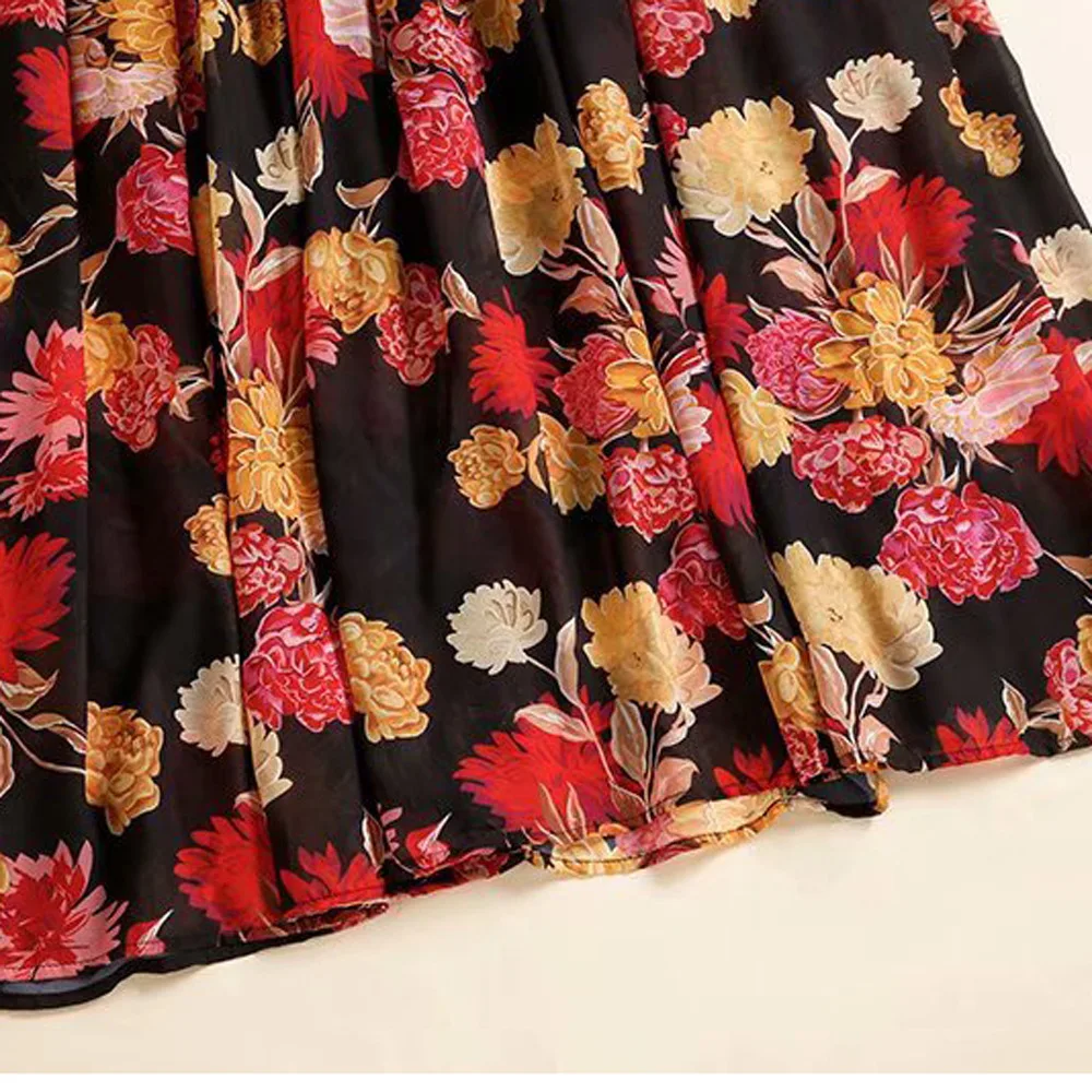 

Floor Length 2020 Summer Chic Fashion Women Bow Collar Colorful Flower Print Sleeve Casual Beach Maxi Dress Long Lady