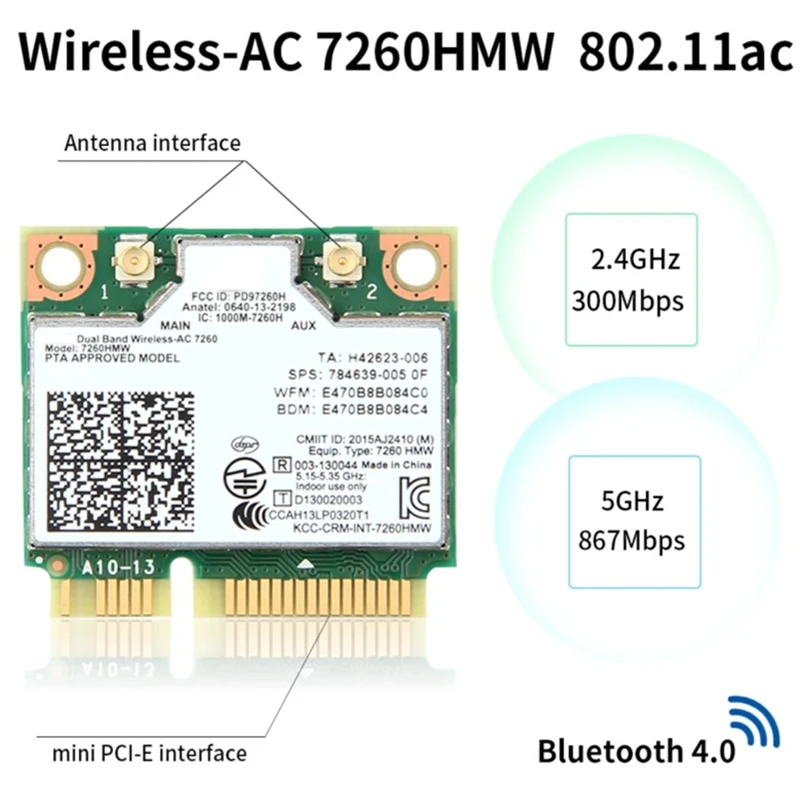 new 1200mbps wireless ac7260 wifi card 7260hmw mini pci e 2 4g5ghz adapter 802 11ac ipex antennas wireless network card free global shipping