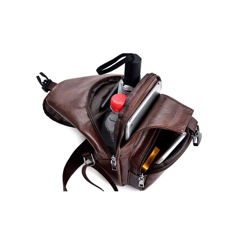 Кожаная нагрудная сумка для мужчин портативная уличная спортивная на одно плечо