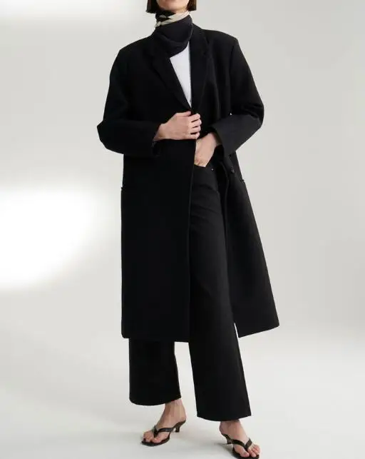 Женский хлопковый плащ volterra длинный черный тонкий 2019FW пальто боковые карманы для швов с длинными рукавами