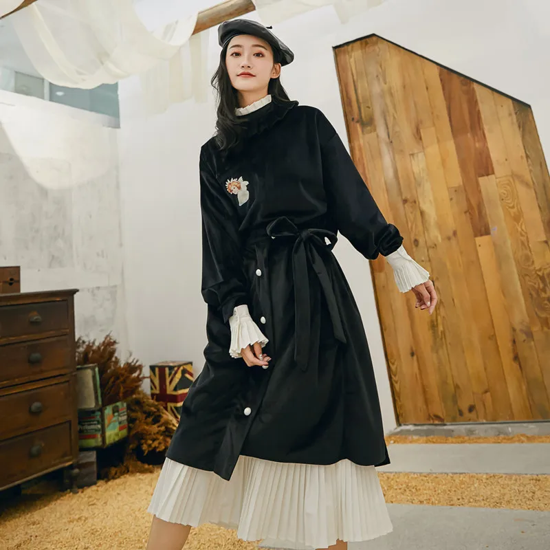 Мода весна осень новый темперамент Женская мода Ретро Бархат жемчуг Пряжка