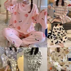 Пижама женская фланелевая, зимняя, толстая, теплая, с мультяшным принтом