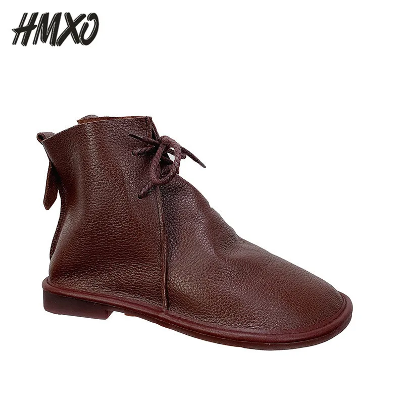 

HMXO Ladies Boots Non-slip Leather Soft Autumn Martin Boots Female Casual Round Head All-match British Style Chelsea Boots Femal