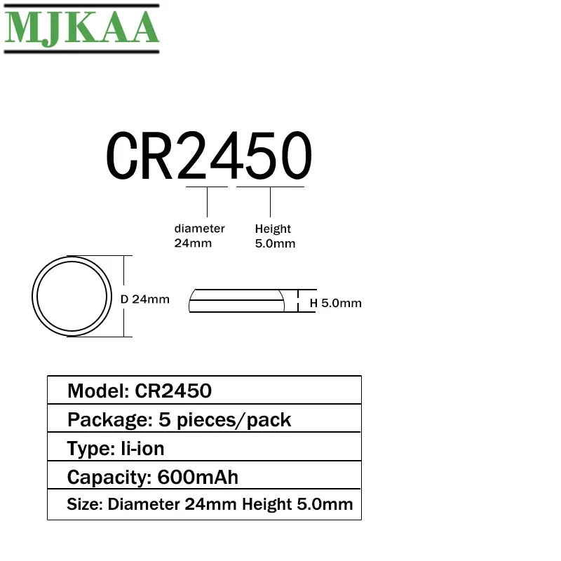 MJKAA 10 шт. CR2450 кнопочные аккумуляторы KCR2450 5029LC LM2450 литиевая батарея для монет 3 в CR