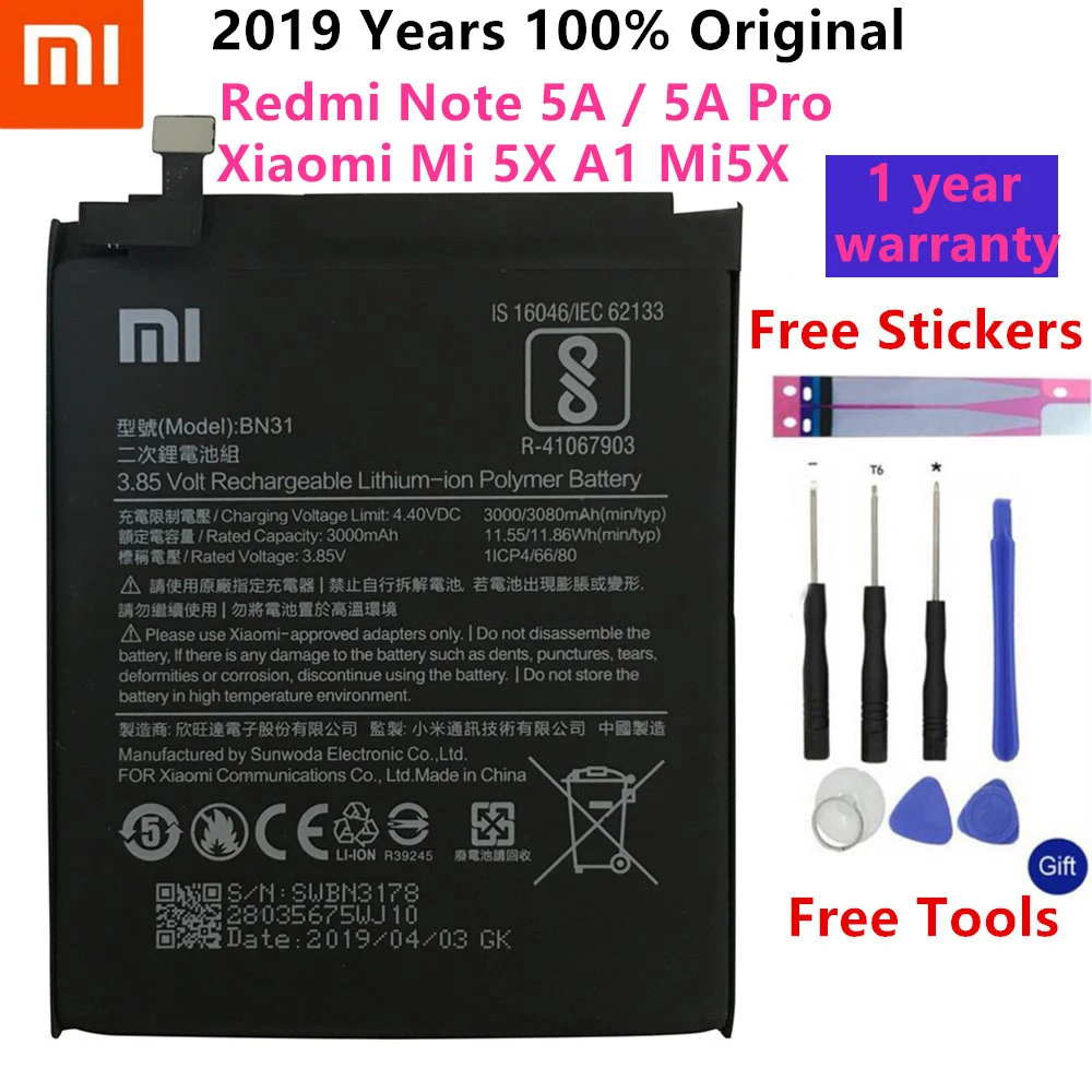 BN31 Redmi Note 5A Xiao mi аккумулятор для телефона для Xiaomi Redmi Note 4 5 4X3 Pro 3S 3X 4X mi 5 4A Note 5A/Pro 5 Plus Сменные Аккумуляторы - Цвет: BN31 Redmi Note 5A