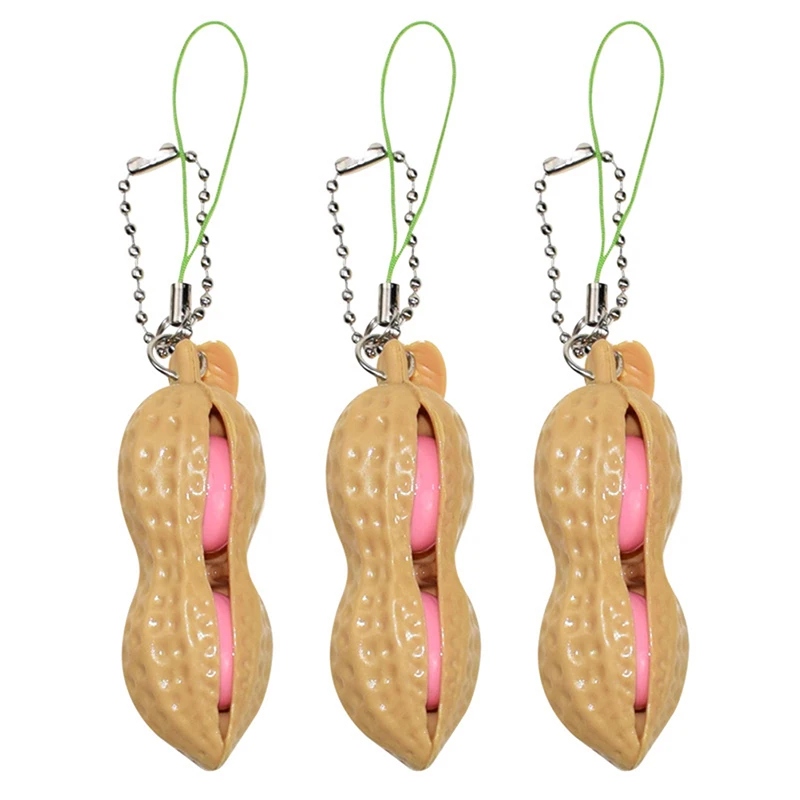 

1pc Swim Toy Gift For Children Peanut Squeeze Toy Key Chain Key Ring Squeeze Stress Release Chain Toy