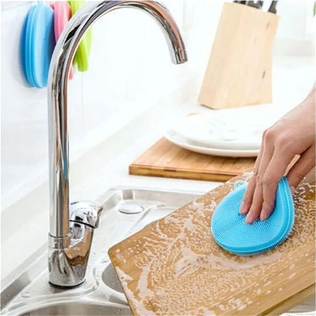 

4PCS Random Color Silicone Dish Brush Durable Bowl Cleaning Brushes Scouring Pad Pot Pan Wash Cloth Cleaning Kitchen