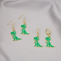new green dinosaur pendant earrings cartoon animal earrings jewelry hanging earrings hoop earrings for women earrings