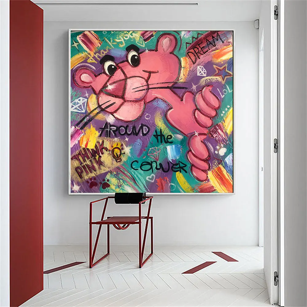 Современный поп-арт розовое животное мир ваш постер холст живопись абстрактный