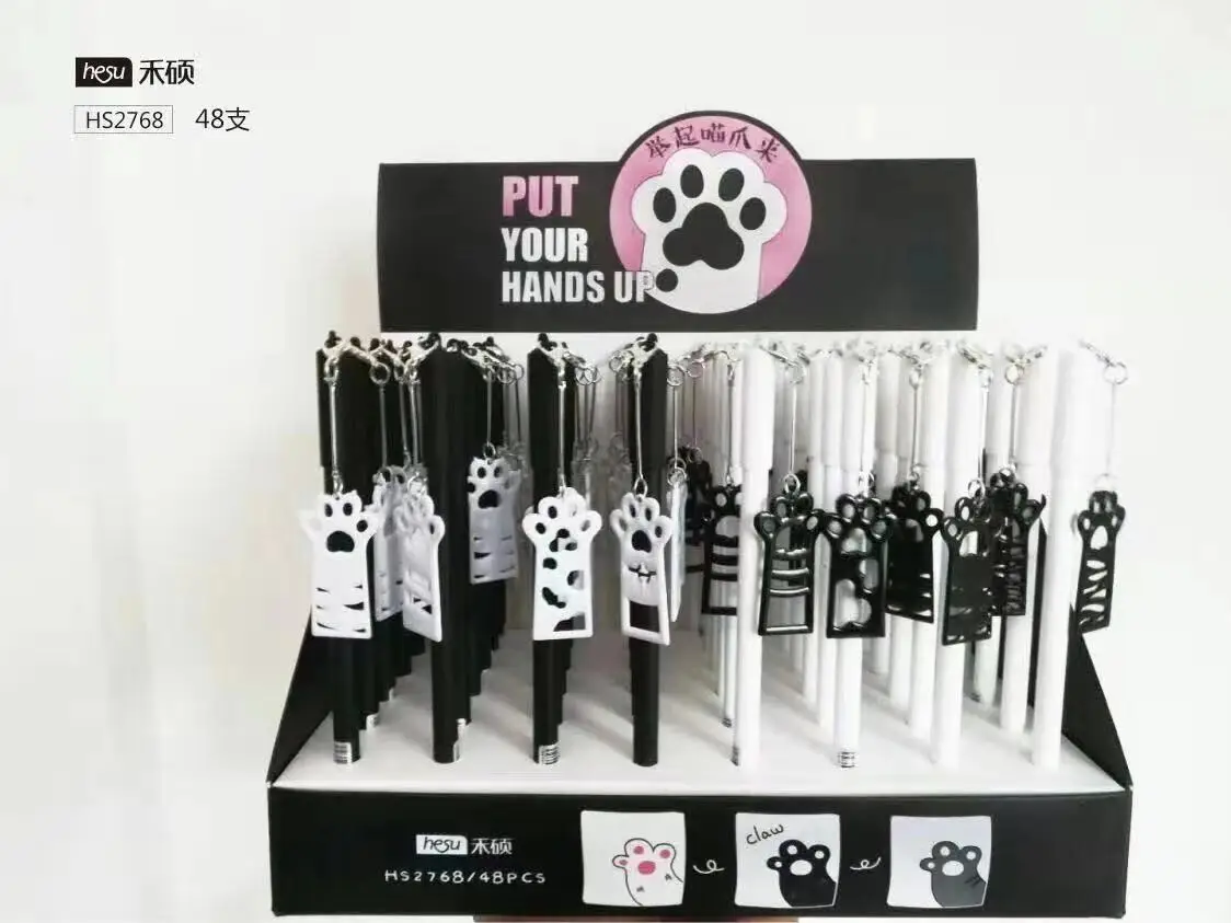 

48pcs Creative Stationery Student Pen Pendant cat claw Gel Pen Full Needle Black Ink Pen School Supplies Office Supplies 0.5mm