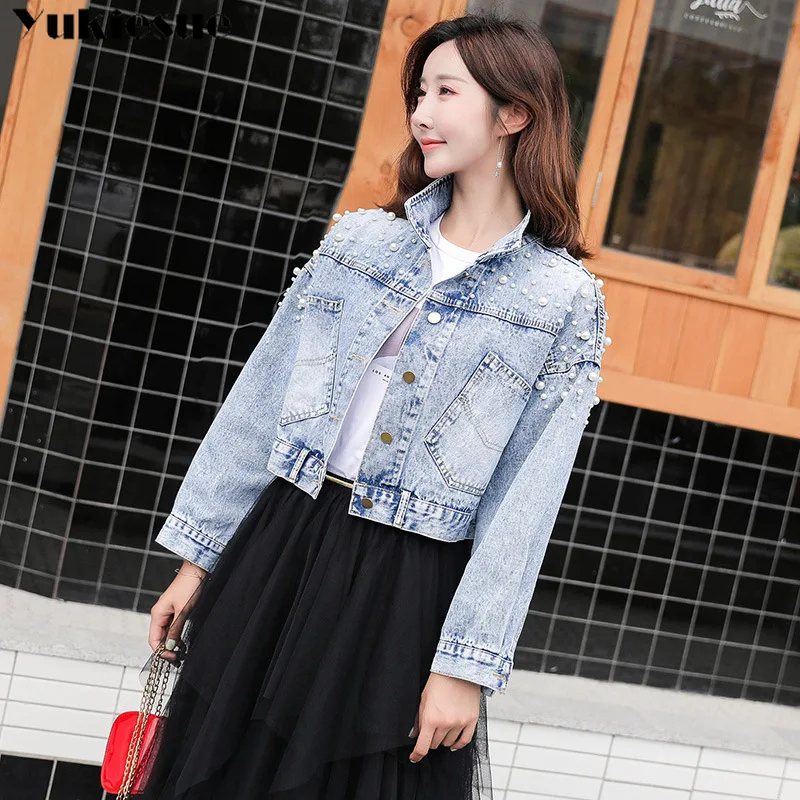 Женская джинсовая куртка размера плюс короткая Весенняя женская одежда