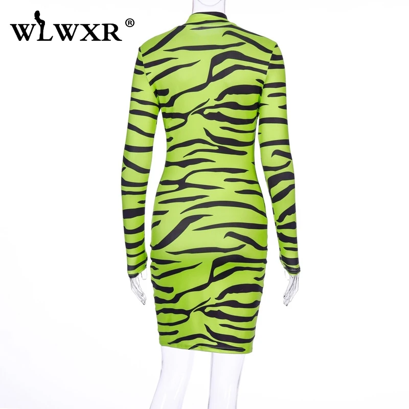 WLWXR с тигровым принтом сексуальное облегающее платье Для женщин длинным рукавом