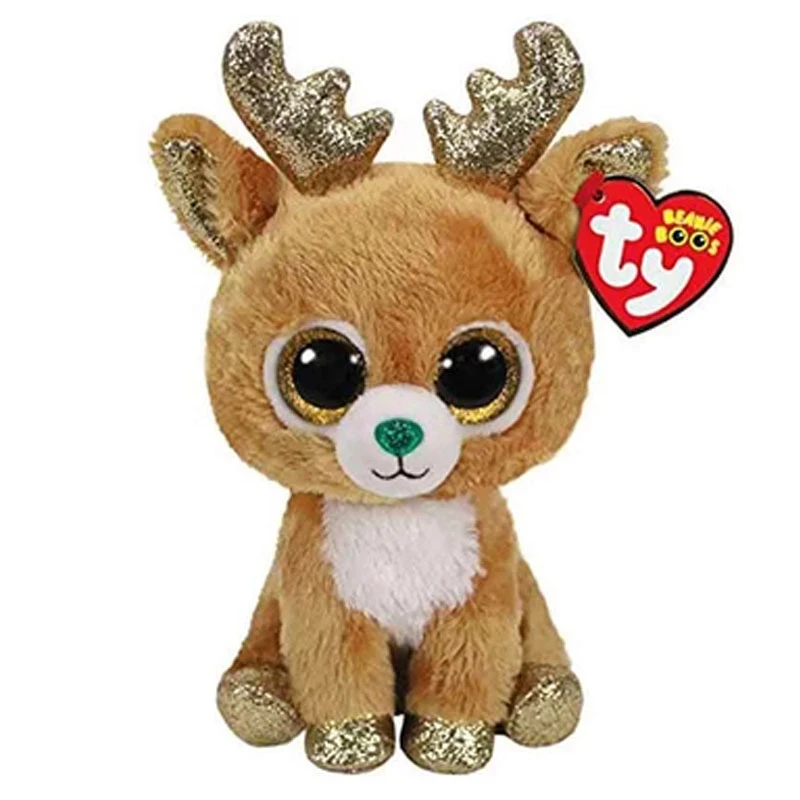 

Ty Beanie Big Eyes Glitzy Christmas Series Reindeer Stuffed Plush Animals Toys Decor Doll Collection Child Birthday Gift 15CM