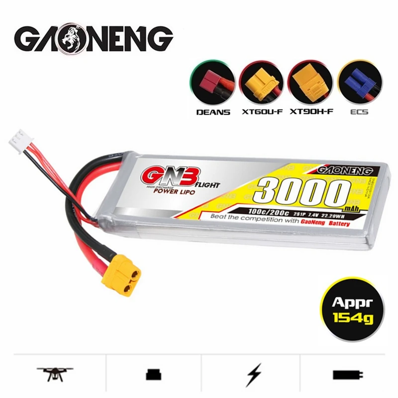 

2/3PCSC GNB 50C/100C 2S 3000mAh 7.4V HV Lipo Battery For FPV Drone RC Helicopter Car Boat UAV RC Parts With XT60/XT90/T Plug