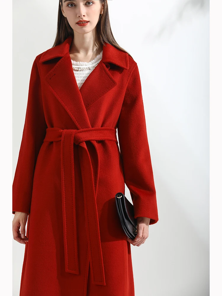 

Camel red blue double-sided cashmere coat women's high-end 2020 new winter woolen coat mid-length Hepburn style
