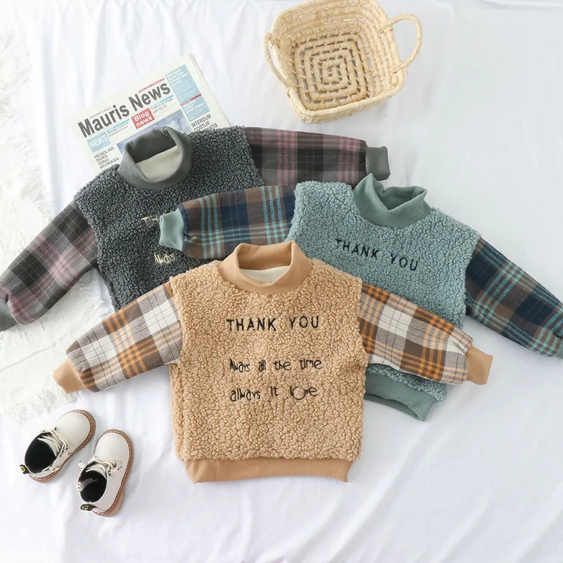 Детская зимняя одежда 2019 Детский плюшевый бархатный свитер с английской