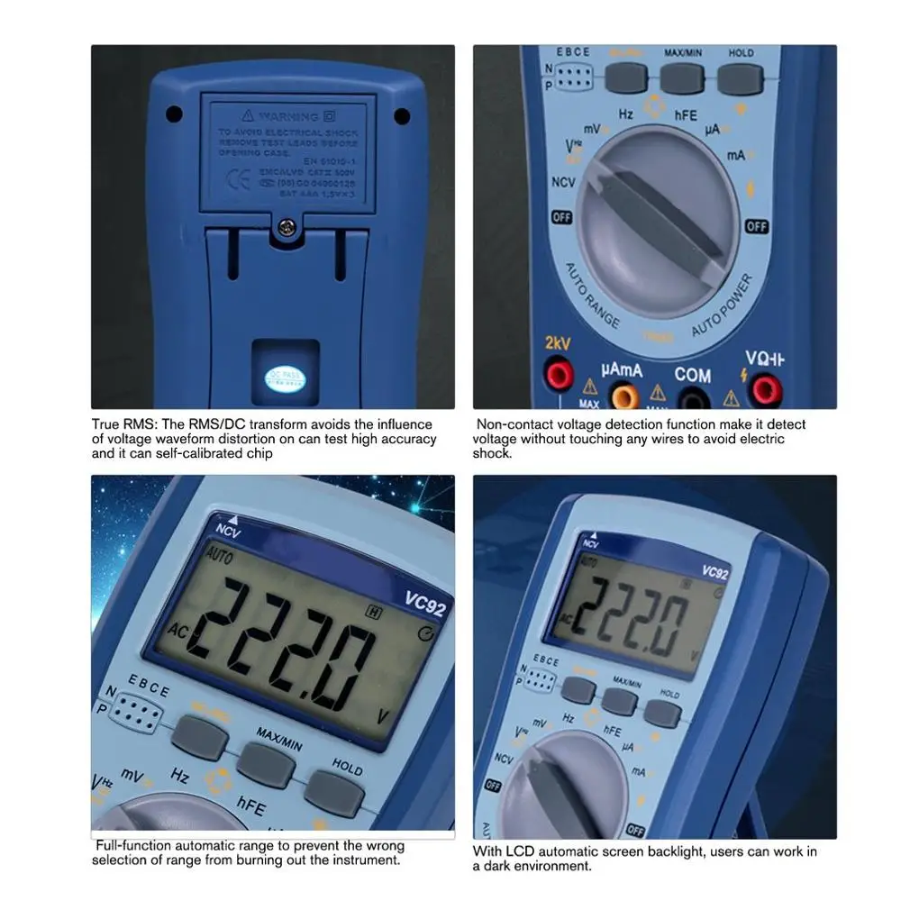 Цифровой мультиметр постоянного/переменного тока напряжение T-RMS Авто Диапазон