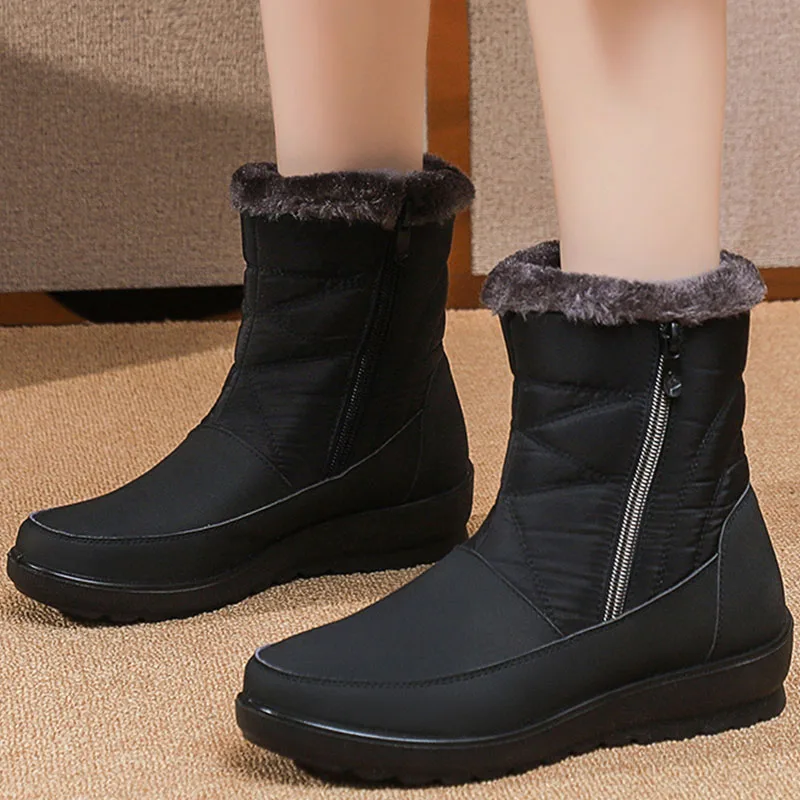 

Сапоги женские до середины икры, водонепроницаемые ботинки, удобная обувь на плоской подошве, модные черные