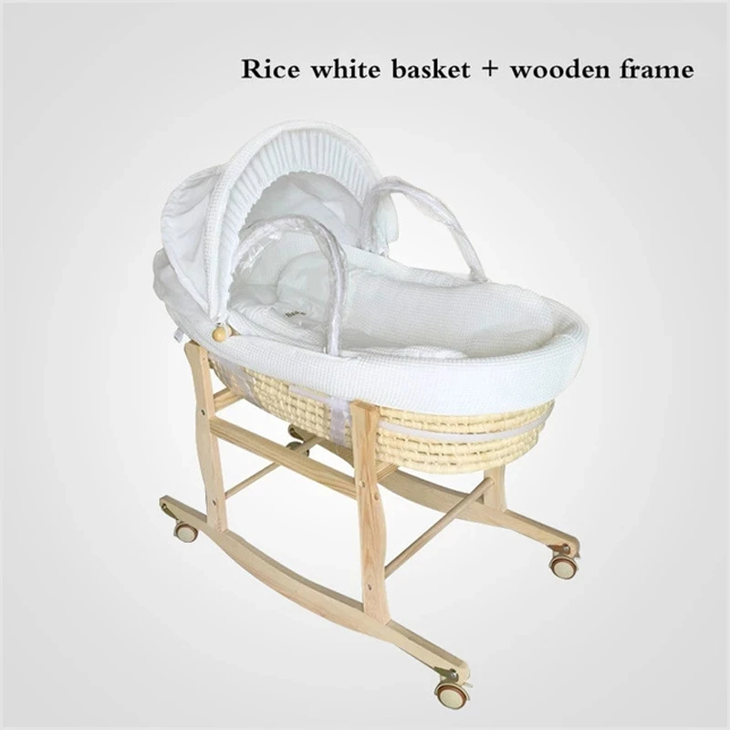 Newborn Portable Car Sleeping Basket  Wooden Baby Crib With Roller infant Cradle Bed Baby Rocker Stroller 0-12Month