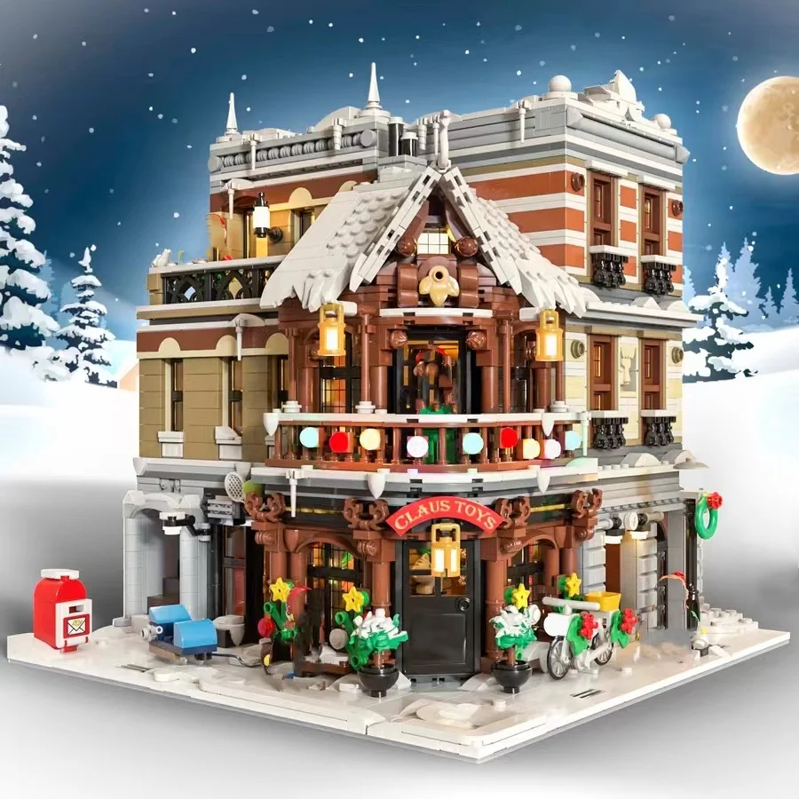 

IDEA Claus Toys Christmas House Street View 89143 Moc Bricks Modular Model Building Blocks Assembly Square Christmas Gifts
