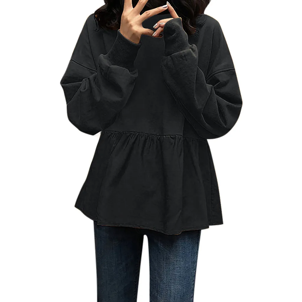 Для женщин Свободные сращивания с однотонным гофрированным со складками длинным