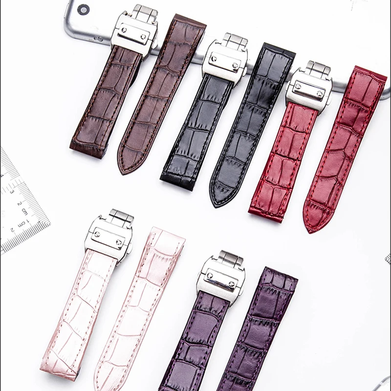 Cowhide Watch Bands 20mm 23mm Genuine Leather Suitable for Cartier Santos 100 Watch Strap Belt Pink Watchbands Watch Accessories