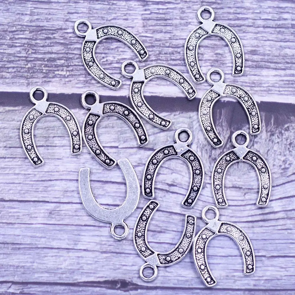 

20Pcs Pendants Horseshoe Luck Zinc Metal Alloy Silver Tone Charms Jewelry DIY Finding 23x18mm