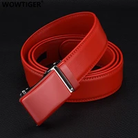 wowtiger men red color 3 5cm cow leather strap high quality automatic buckle belts for men and women brand holiday gifts