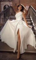 dlass store simple evening dresses one shoulder women party wedding side split formal vestidos slim sexy white prom dresess hot