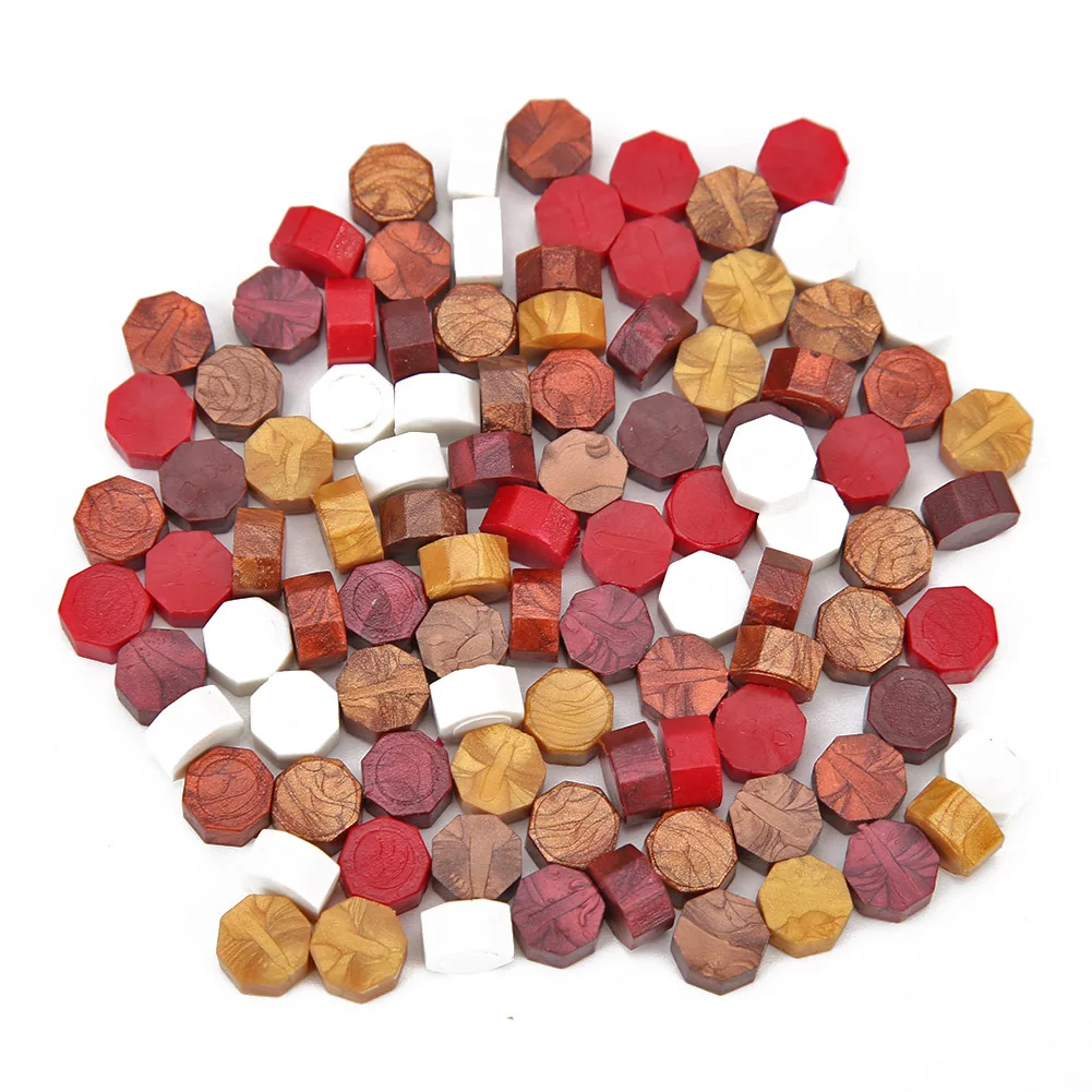 

100pcs Octagon Elegant Retro Fire Painting Grain Pills Sealing Wax Granules Customs Safety Handbook Stamping Envelopes