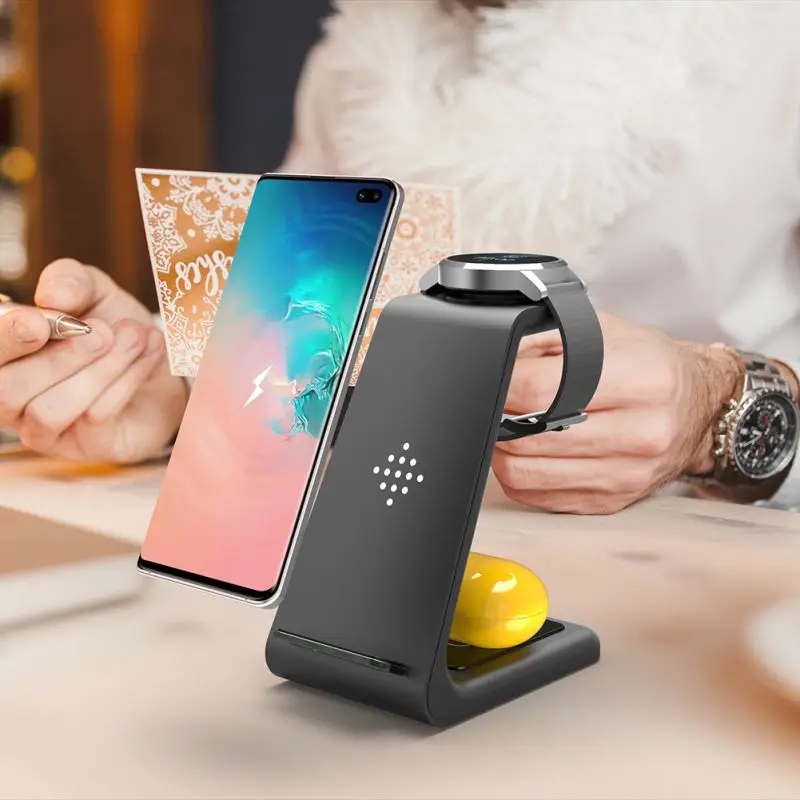 Беспроводное зарядное устройство 3 в 1 10 Вт зарядная станция для IPhone Samsung Galaxy Watch