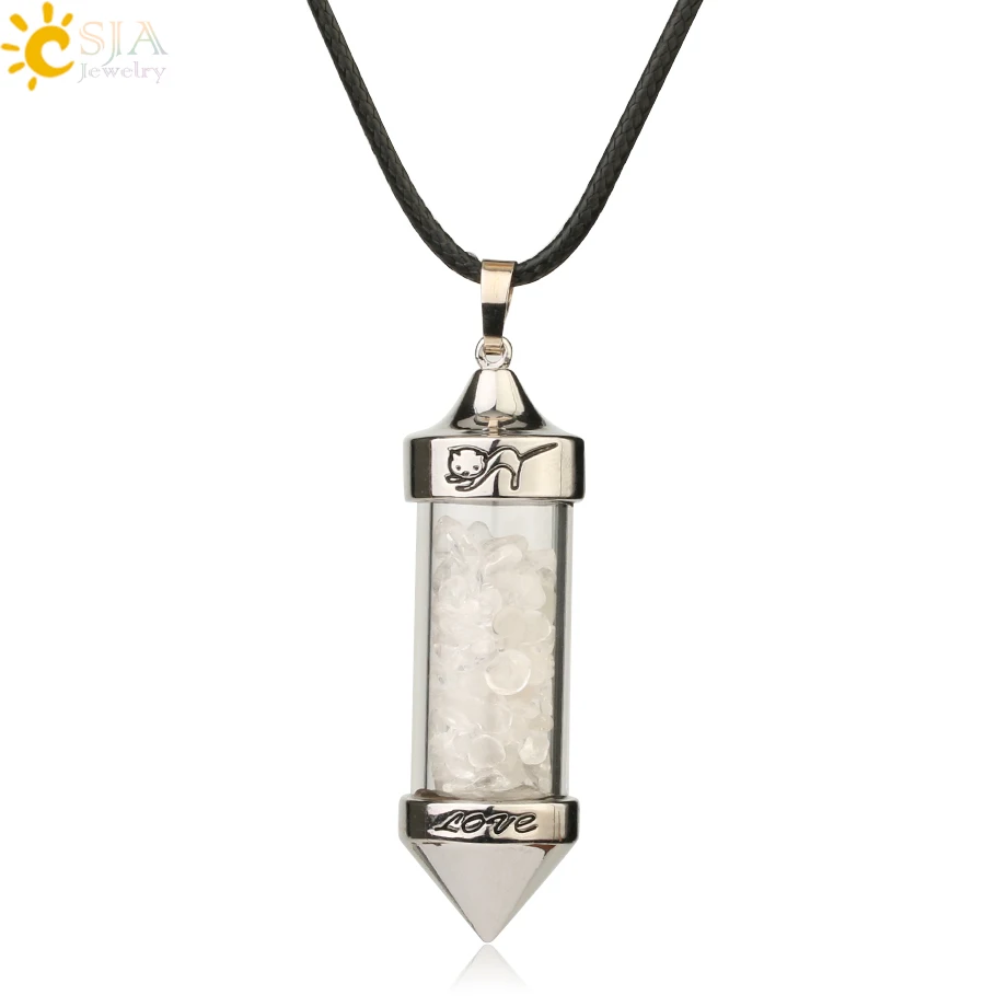 White Crystal Chain Csja желая Подвески с флаконами ожерелья натуральный камень Гравий в форме пули кулон Романтическая любовь юбилей подарок для женщин G184 - Окраска металла: White Crystal Chain