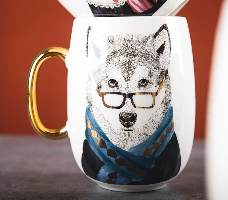 

Hand-painted Animal Ceramic Mug Coffee Cup Household 650ml Large Capacity Breakfast Tea Milk Cups New Design Couple's Mug