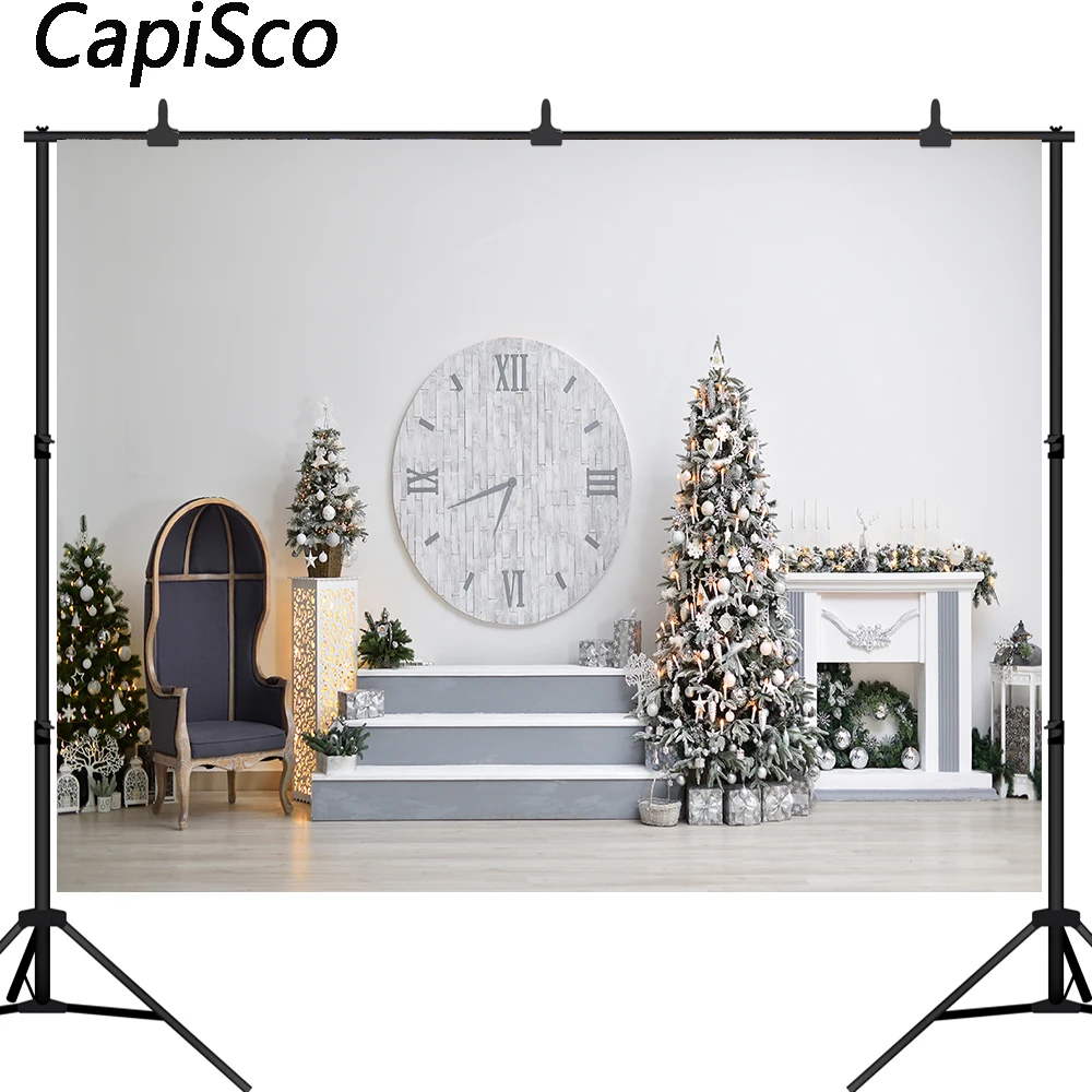 Capisco белая Рождественская елка часы камин фотография Фон зимняя семейная