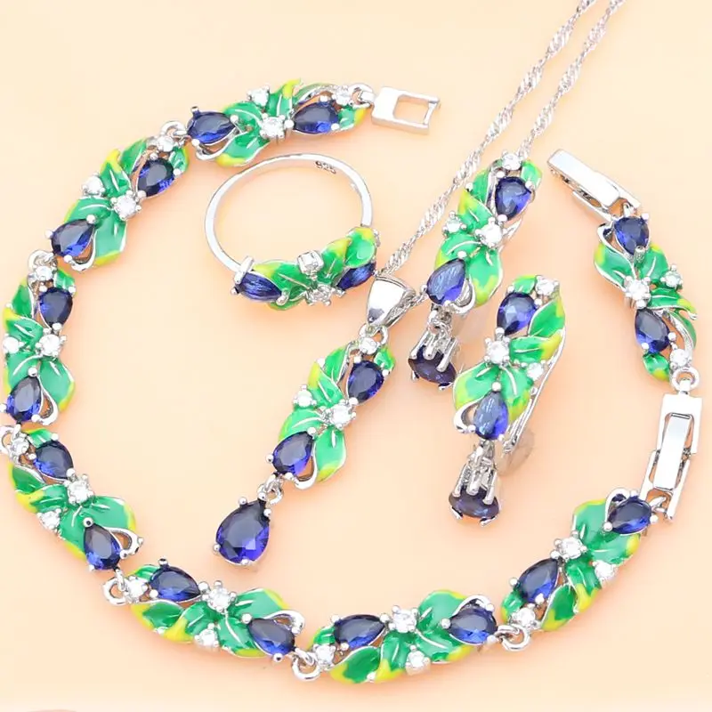 Ювелирные наборы из серебра 925 пробы с синим сапфиром изысканная эмалью серьги