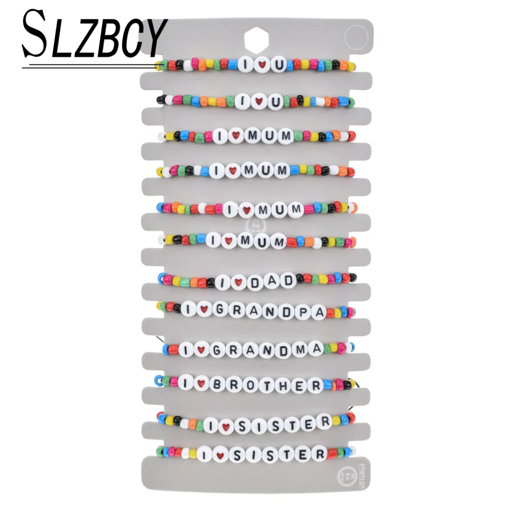 12 шт./лот бусины из семени буквы очаровательные плетеные браслеты для женщин и