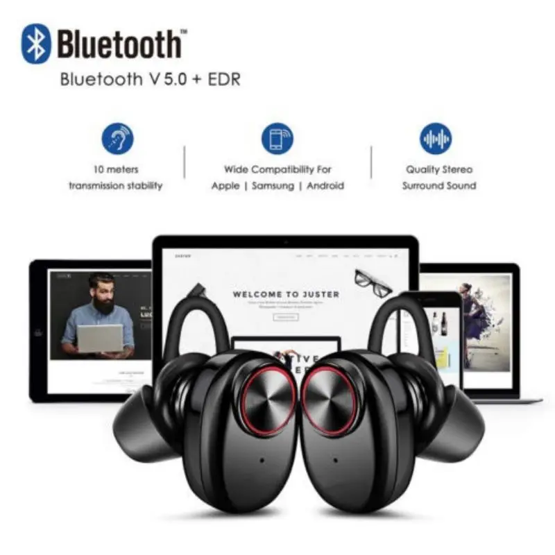 Модные беспроводные наушники вкладыши Bluetooth 5 0 стерео спортивные с защитой от