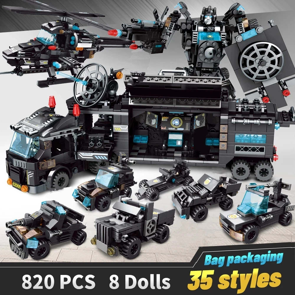 

City Police Swat Team Constructor Military Technical Building Blocks Car Deformation Robot Playmobiled Toy For Children