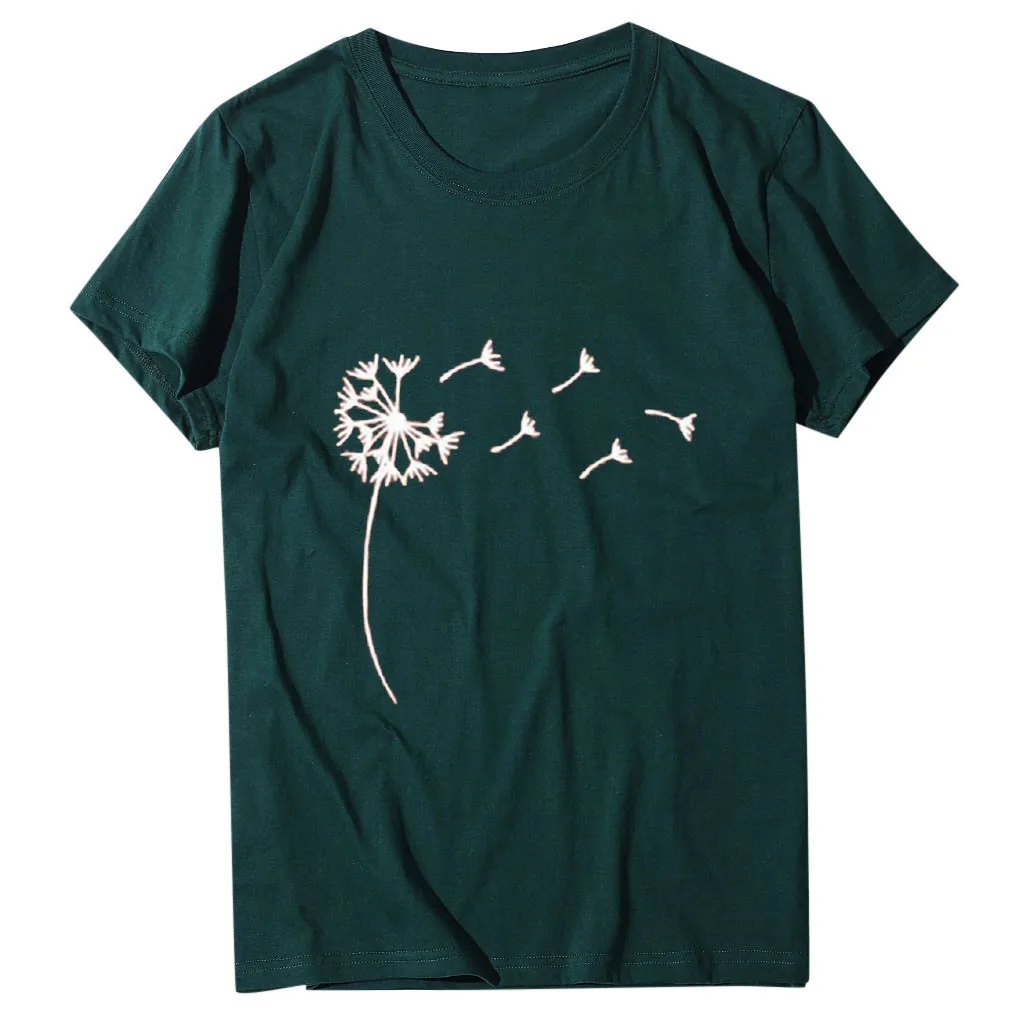 Модная футболка с принтом одуванчика Повседневная летняя Женская туника круглым