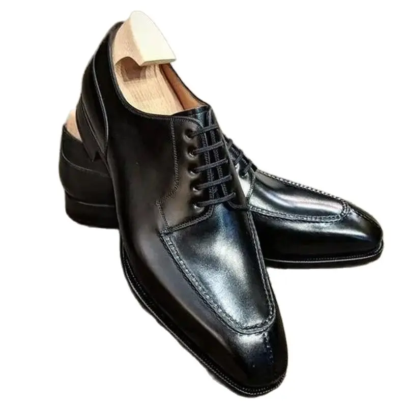 

Hand-stitched PU Leather Shoes Men's Casual Formal Business Derby Shoes Black Men's Wedding Shoes Fashion Men's Shoes KA016