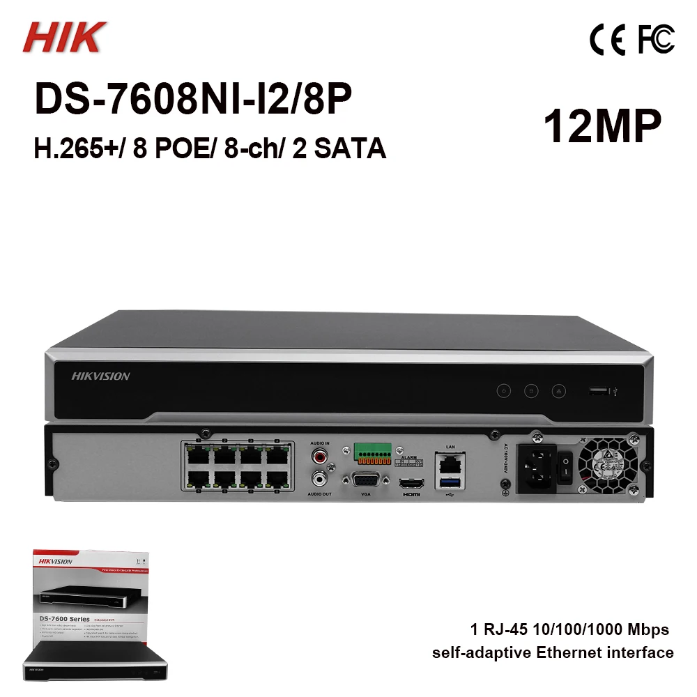 Оригинальная камера видеонаблюдения Hik 8ch 4K NVR с разрешением 8POE 12 Мп H.265 2SA TA Черная