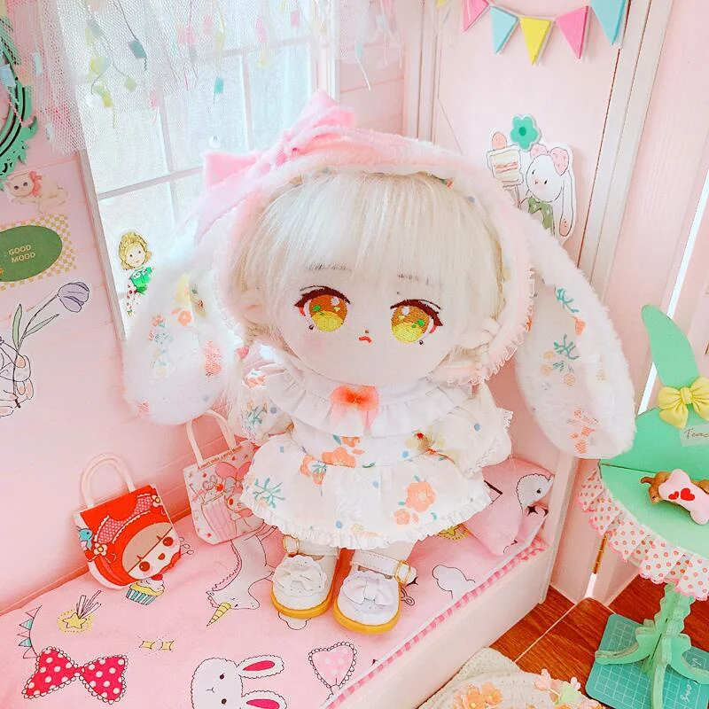 

Birthday Gift Doll Lace Big Ear Floral Rabbit Skirt 20cm Baby Toy Clothes Star Cotton Doll Wear Puppet Wear