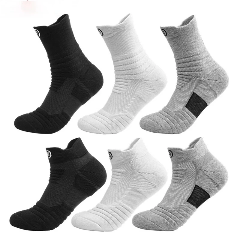

Мужские противоскользящие носки для баскетбола, бега, велоспорта, футбола, походов, белые, черные, спортивные хлопковые носки, мужская одежд...