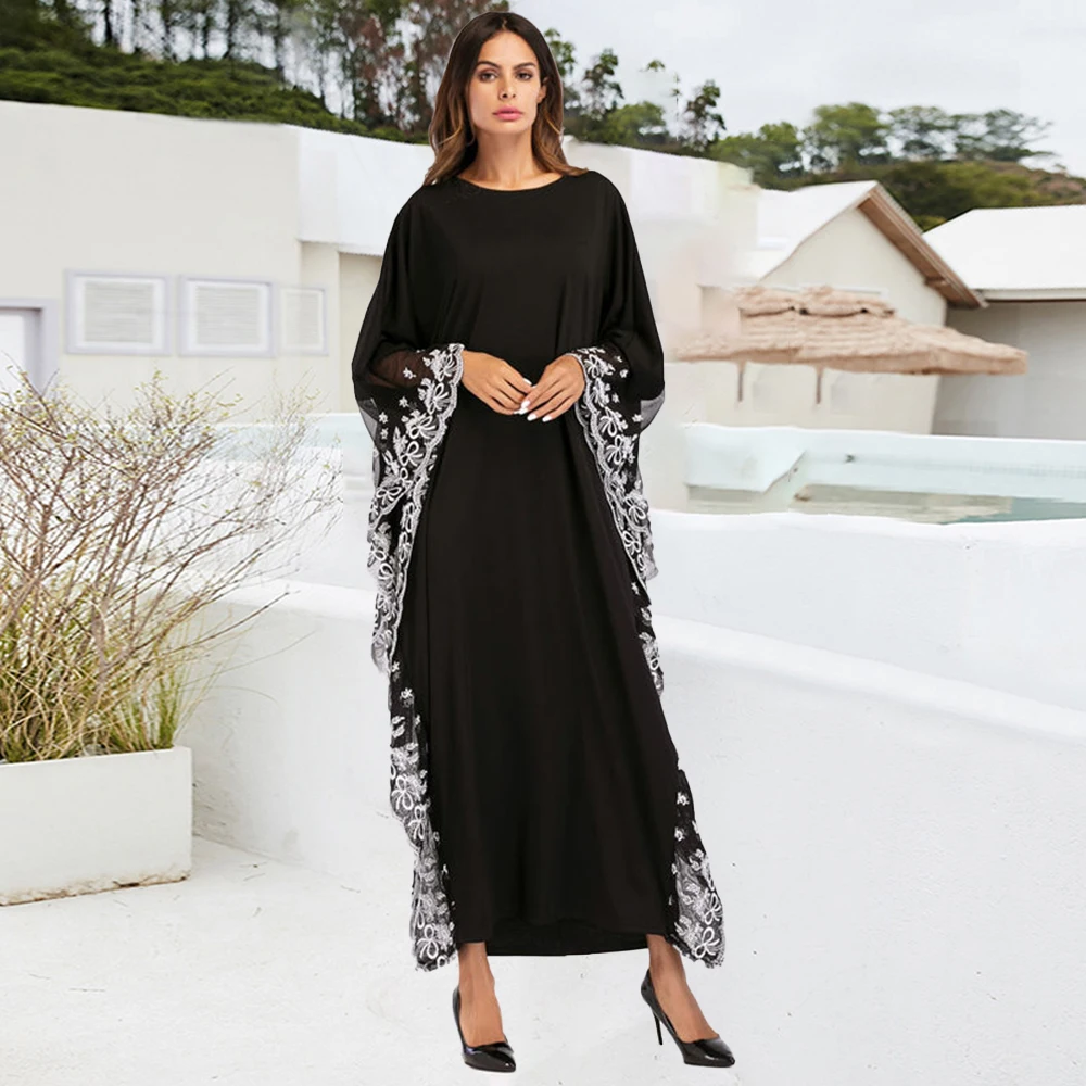 Женское длинное мусульманское платье, длинное платье большого размера, черная одежда в мусульманском стиле Eid Mubarak, мусульманская одежда