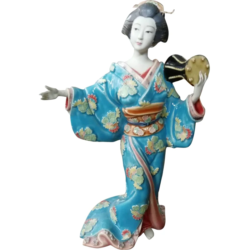

Japanese Kimono Geisha Lady Statue Antique Ceramic Craft Porcelain Figurines Home Decor Doll Living Bogu Frame Ornaments C414