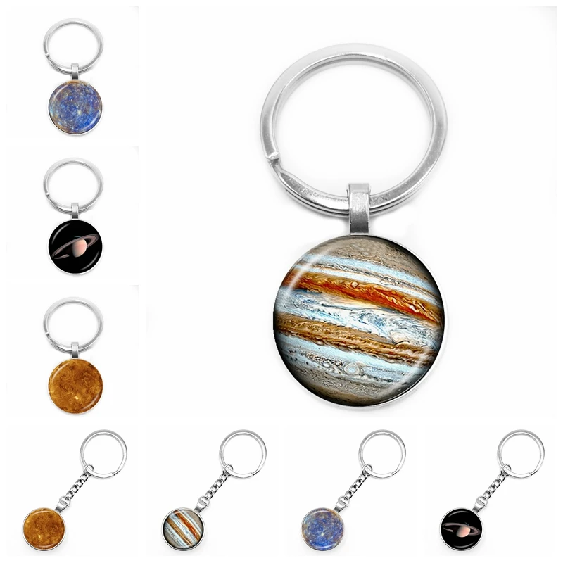 

2020 New Nine Stars Earth Keychain Glass Convex Personality Charm Bag Pendant Keychain Gift